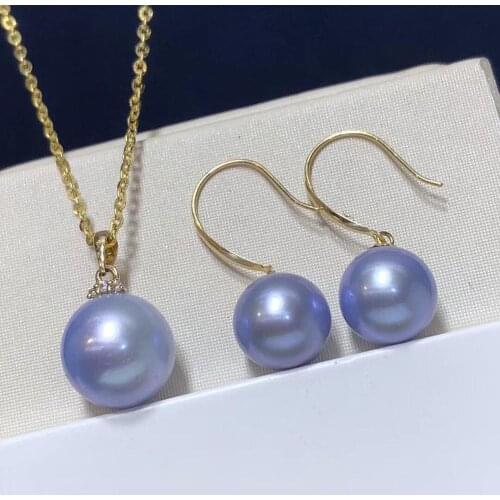Fine Jewelry 18K Gold Natural Fresh Water Blue Pearl 7-9mm Females Jewelry Sets for Women FIne Jewelry Sets