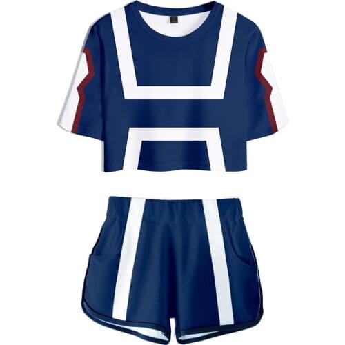 Popular My Hero Academia 3D Two Piece Outfits Hip Hop Harajuku Set Crop Tops and pants Tracksuit girl Sets Cosplay summer suits
