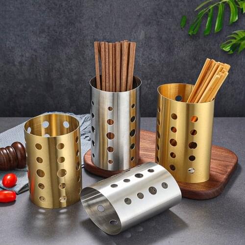 Stainless Steel Round Cylindrical Shape Chopstick Storage Holder Spoon Fork Drainer Rack Organizer Shelf Kitchen Accessories