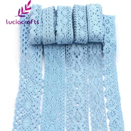 Lucia Crafts 2y/6yards Blue Cotton Lace Trim Ribbons DIY Garment Wedding Embroidered Fabric Materials N0101