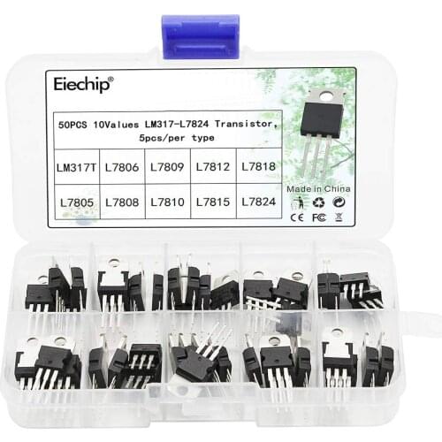 LM317T L7805 L7806 L7808 L7809 L7810 L7812 L7815 L7818 L7824 Transistor Assortment Kit 10value*5pcs 50PCS Voltage Regulator Box