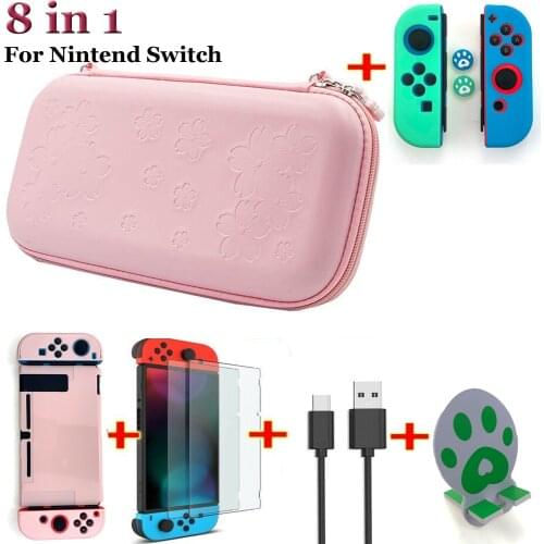 Cute Pink Sakura portable Storage Bag Travel Carry Case Cover for Nintendo switch game Accessories 8 in 1