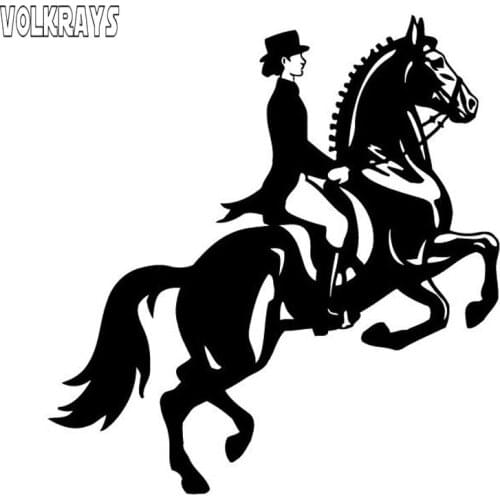 Volkrays Fashion Car Sticker Woman Horse Rider Racing Accessories Reflective Waterproof Vinyl Decal Black/Silver,13cm*12cm