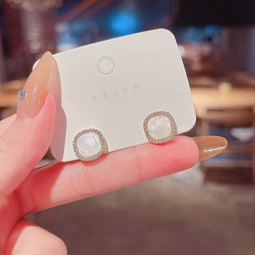 Square Texture Trendy Elegant Earrings for Women Shiny Fashion Zircon Stud Earrings Female Simplicity Jewelry Ear Studs Gifts