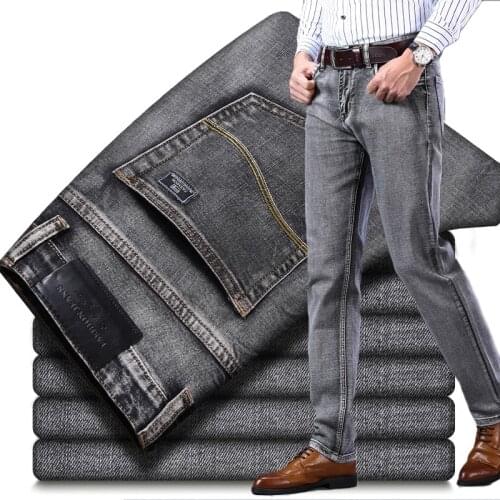 Cotton New Mens Jeans 2021 Business Classic Fashion Denim Regular Slim Stretch Trousers Blue Gray Pants Cowboys Guinness Man