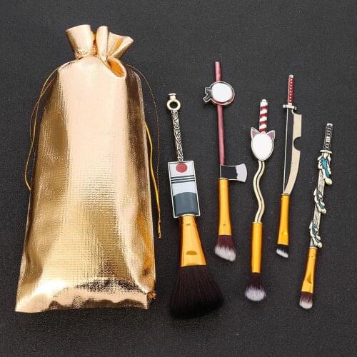 5pcs Makeup Brush Set Anime Demon Slayer Makeup Brush Tool Face Cosmetic Powder Highlight Blending Eyebrow Eyeshadow Brush Kit