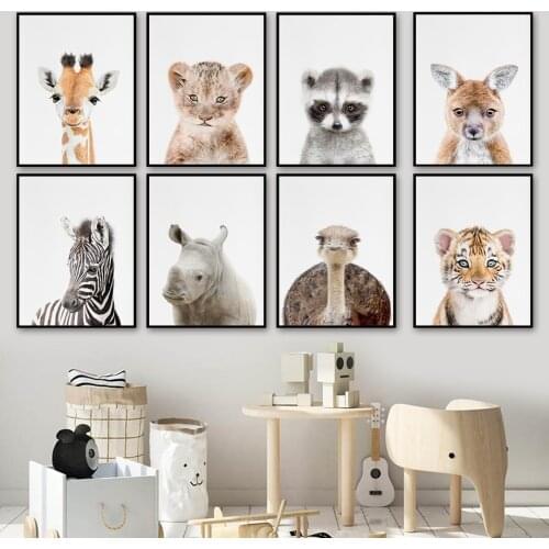Zebra Giraffe Tiger Lion Kangaroo Jungle Animal Wall Art Canvas Painting Nordic Posters And Prints Wall Pictures Kids Room Decor