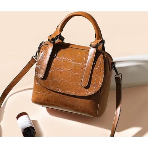 New Cowhide Leather Crocodile Grain Handmade Brand Womens Handbags Handbags High Quality Retro Luxury Women Bags