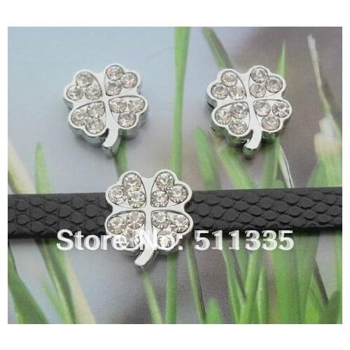Wholesale 100pcs 8mm full rhinestone lucky grass four leaf clover slide charms DIY accessories