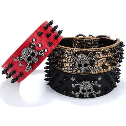 Personality Rivet Skull Dog leash Collar Pitbull Adjustable Puppy Leather Collar Beagle Pet Accessories Cats Products For Pets