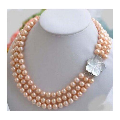 HOT elegant 3 ROW 8-9mm NATURAL PINK South Sea Pearl NECKLACE