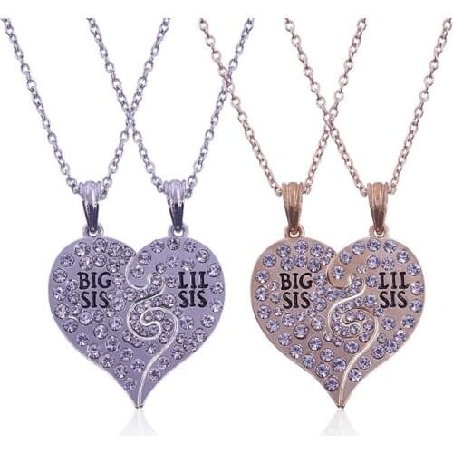 2 PC/Set Big Sis Lil Sis Big Sister Little Sister Best Sister Forever Broken Heart Rhinestone Pendant Necklace Women Jewelry