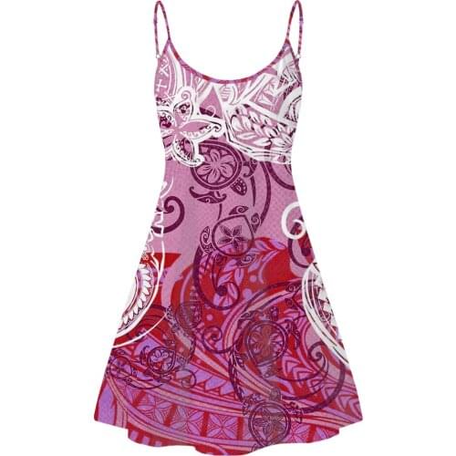 Jackherelook Women Elegant Sleeveless Party Dress Pink Hawaii Turtle Polynesian Hibiscus Print Summer Boho Beach Strappy Dresses