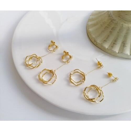 Korean Style Simple Long Small Round Circel Pendant Zircon Earrings Irregular Tassel Clip Earrings Without Pierced Ear Clips