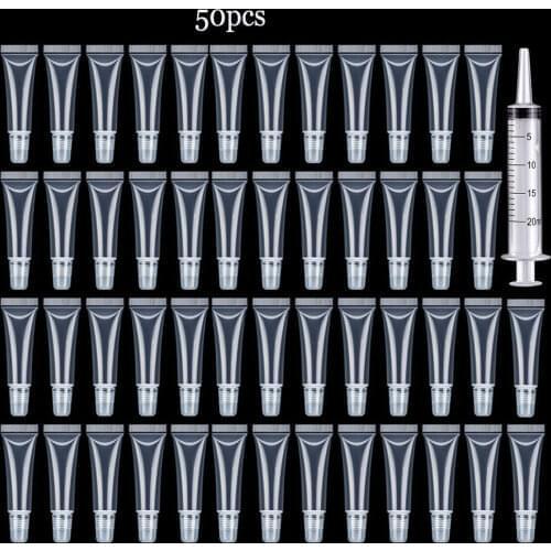 50pcs 10ml Clear Squeeze Lip Gloss Tube Lipgloss Container Bottle Lip Gloss Diy Use Bottle With 20ml Syringe Pipette Wholesale