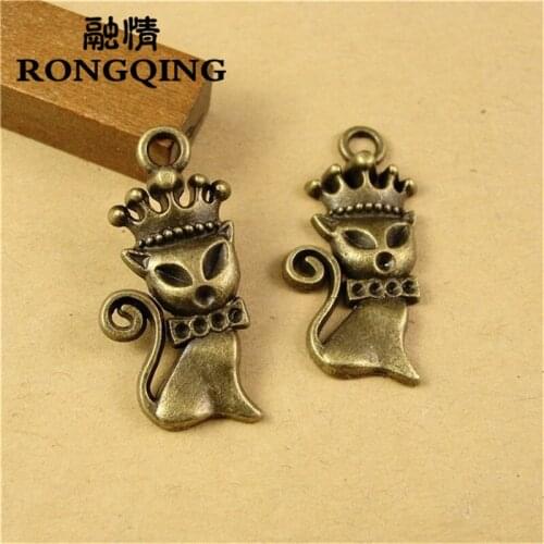 RONGQING 50pcs/lot 31*15MM Princess Cat Charms Handmade Craft Jewelry Findings