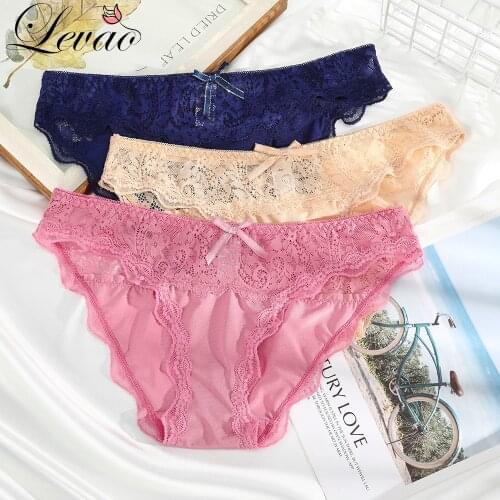 LEVAO Women Sexy Lace Solid Temptation Low-Waist Panties Underpants Female Transparent Lingerie Hollow Out Briefs Underwear