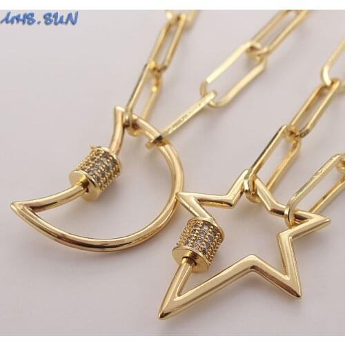 MHS.SUN Vintage Moon/Star/Butterfly Zircon Pendants Necklace For Women Fashion Can Open Pendant Chunky Chain Necklace Newest