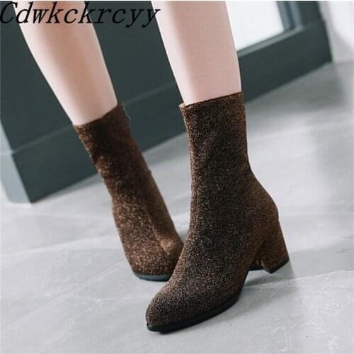 Winter New pattern fashion Round head black sexy Elastic force Thin leg Boots Square following Add wool Keep warm Women Boots