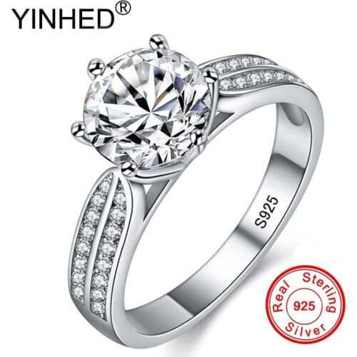 YINHED Luxury Solid 925 Sterling Silver Wedding Rings Set 2 Carat Sona Diamant Engagement Rings Fashion Jewelry for Women ZPR006
