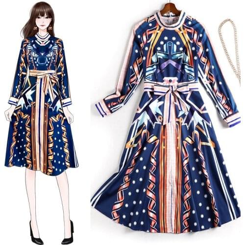 Spring Summer Women Fashion Print Dress Plus size 5XL Long sleeve Chiffon Dresses Female Elegant Slim Office Long Dresses 3340