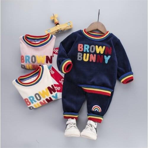 Winter Baby Boy Cotton Clothes Children Letter warm T-shirt Pants 2Pcs/sets Infant Outfit Kids velvet Toddler Casual Tracksuits