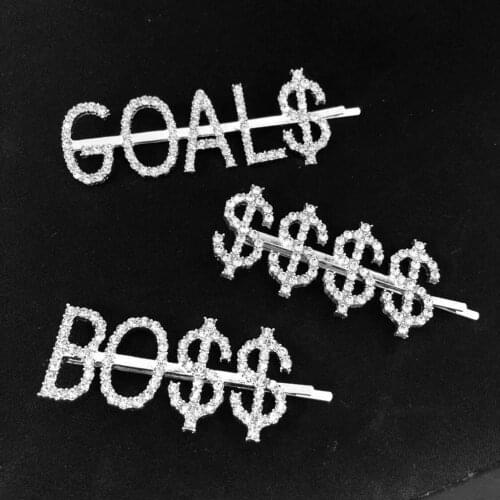 1PC GOAL$/$$$$/BO$$ Crystal Rhinestone Letter Hairpins Metal Hair Clips Barrettes Headwear Hair Styling Accessories for Women