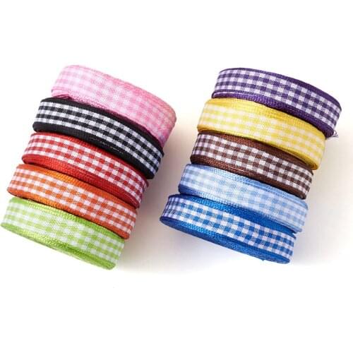 10mm Polyester Plaid Ribbon Lattice Grid Tartan Pattern Ribbon for Handmade Bowknot Gift Wrapping Home Decoration DIY 10roll/set
