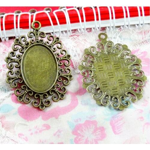 15pcs 18*25mm Antique Bronze Plated Oval Necklace Pendant Setting Cabochon Cameo Base Tray Bezel Blank Jewelry Findings