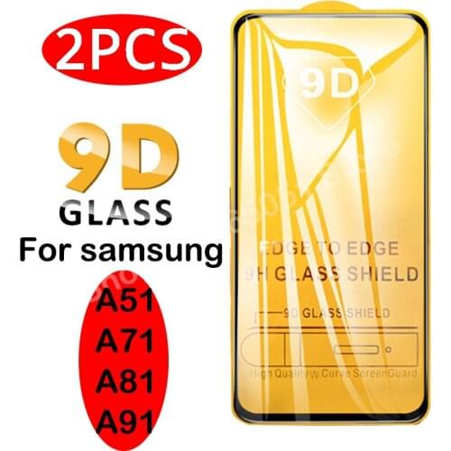 2Pcs tempered glass for samsung A51 A71 A81 A91 screen protective for samsung galaxy A71 A51 A81 A91 black full cover 9D glass