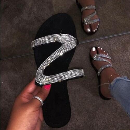 2020 Women Slippers Flip Flops Summer Women Crystal Diamond Bling Beach Slides Sandals Casual Shoes Slip On Slipper