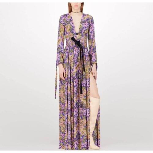 2021 spring summer women new design dresses quality elegant dress with bow blue floral printed Beach Style long maxi dress