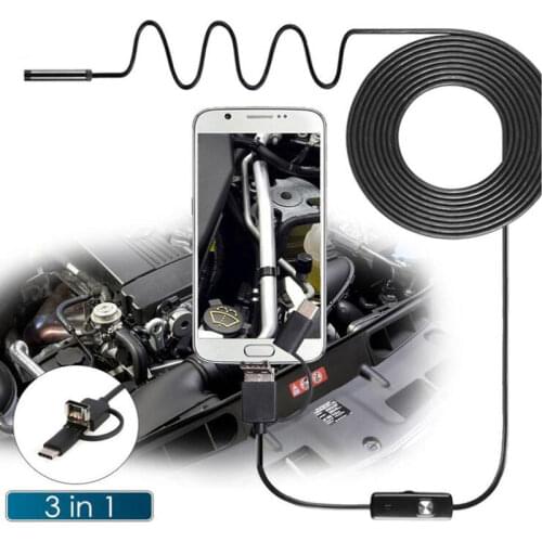3-in-1 USB Endoscope 2/3.5/5m 7mm Hard Cable Endoscopy Camera For Android Type-c PC Waterproof Snake Camera Industrial Endoscope