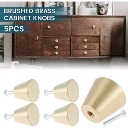 5Pcs Simple Round Brass Drawer Handle Wardrobe Door Cabinet Pulls Single Hole Gold Small Bedroom Furniture Hardware Fitting