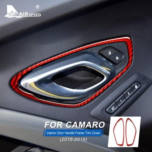 AIRSPEED Red Carbon Fiber for Chevrolet Camaro 2016 2017 2018 2019 Accessories Interior Car Door Handle Frame Trim Cover Sticker