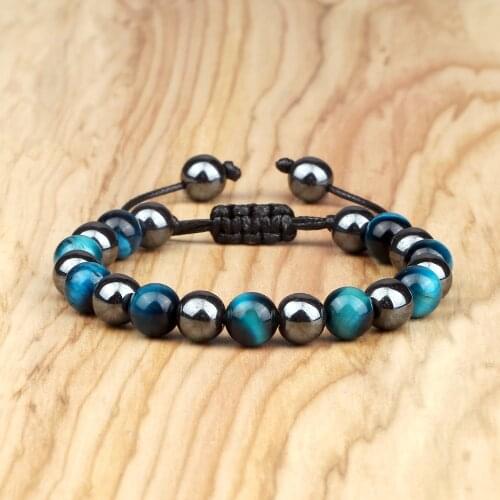 Natural Blue Tiger Eye Stone Bracelets For Women Men Fashion Classic Braided Rope Hematite Bracelets Femme Bangle Jewelry Gift