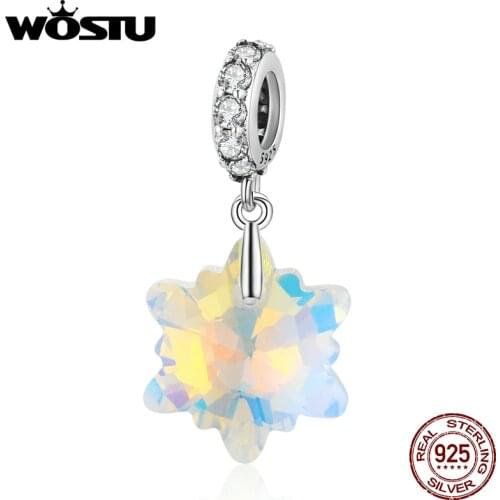 WOSTU 2021 925 Sterling Silver Crystal Snowflake Zircon Pendant Charm Beads Fit Original Bracelet DIY Jewelry CQC1979