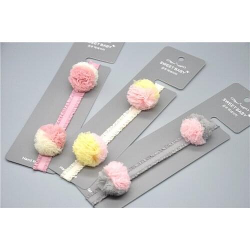 Boutique 15pcs Fashion Cute Tulle Pom Pom Headbands Solid Small Ball Fairy Soft Hairbands Princess Photography Drops Headwear