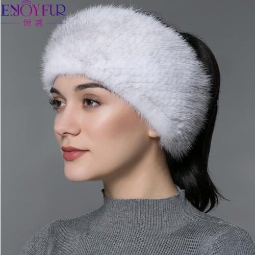 ENJOYFUR winter fur headbands for women Knitted natural mink fur scarf thick warm women fur headwraps new fashion fur scarves