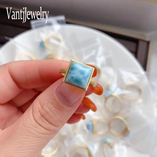 Good Quality Natural Blue Larimar Rings Sterling 925 Silver Gemstone Dominican for Women Wedding Engagement Party Jewelry Gift