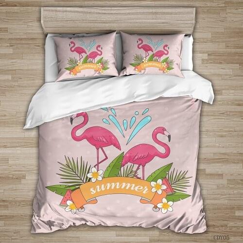 Custom Queen King Single 3D Print Tropical Animals Flamingo Bedding Set Soft Pillowcase Duvet Cover Set Summer Bedroom Decor