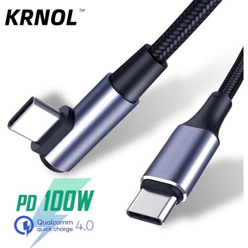 100W PD USB Type C to USB C Cable Right Angle Wire for Macbook Mobile Phone 5A Tipo C Fast Quick Charging Cord 90 Degree Cabel