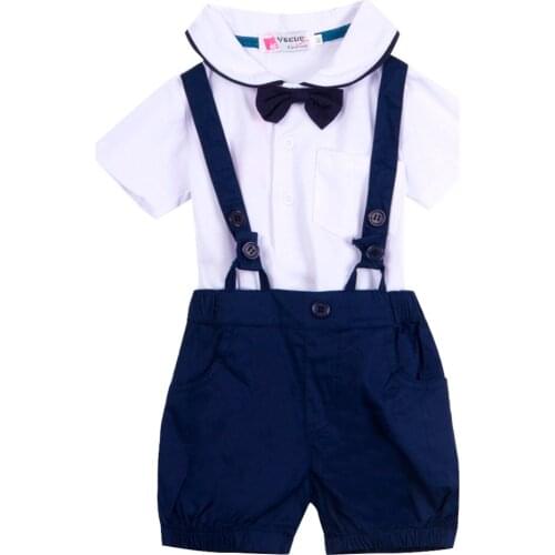 Citgeett New Toddler Baby Infant Boys Outfits Bow Tie White T-shirt Bib Pants Overalls Kids Clothes Set Summer Fashion 3pcs SS