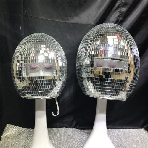 KS87 Party wears silver mirror dj helmet bar dance costumes mirror headpiece glass ball clothe led costumes glowing outfits show