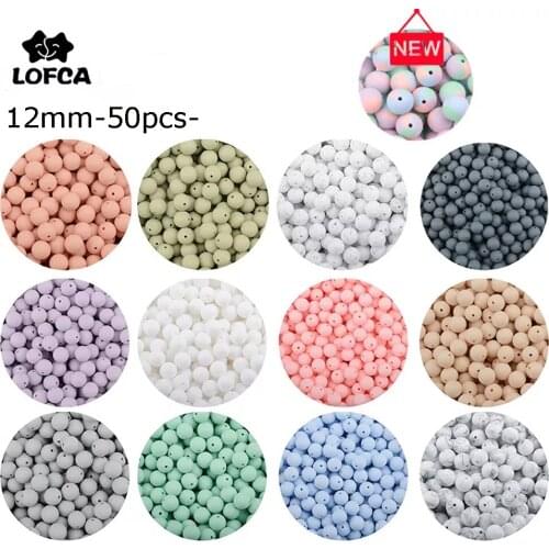 LOFCA 12mm 50pcs Silicone Loose Beads Baby Teether Round Baby Teething Beads DIY Chewable Colorful Teething For Infant LOF
