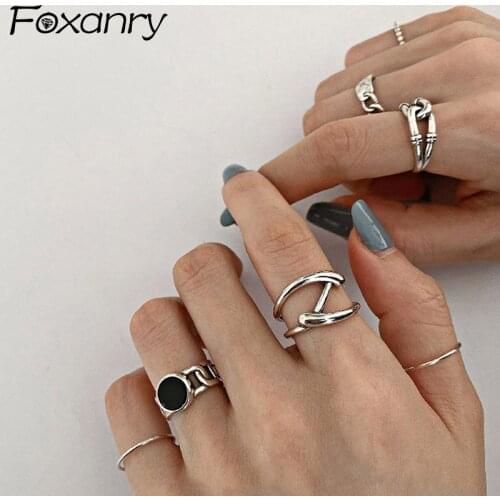 Evimi Minimalist 925 Sterling Silver Opening Rings for Women Couples Fashion Creative Geometric Birthday Party Jewelry Gifts