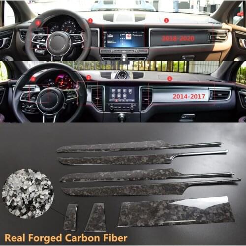 Marble Real Forged Carbon Fiber Car Interior Moldings Console Gear Shift Panel and Side Strip Cover Trim For Porsche Macan 14-20