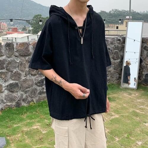 Hooded Hoodies Are Summer Trend For Men With Loose Short Sleeves Solid Color Streetwear Sweatshirt Fashion Hot Sale