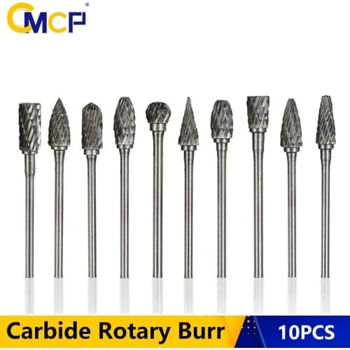 CMCP 10pcs 3-6mm Shank Double Cut Rotary File Tungsten Carbide Cutting Set Carving Milling Cutter For Dremel Tools