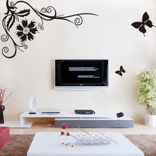 Butterfly flowers vine diy wall art stickers for living room bedroom home decoration removable decals vinyl